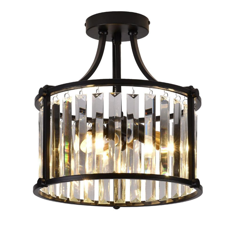 12.6 in. Modern Elegant 3-Light Black Semi-Flush Mount Ceiling Lamp with Crystal Shade price history on PriceWatchPro