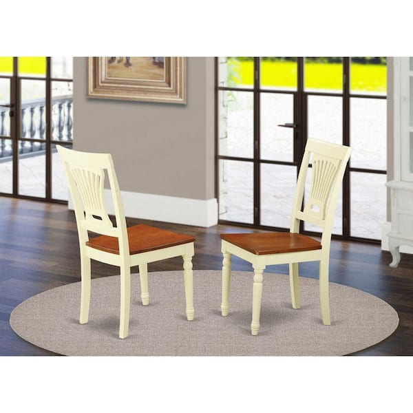 HOME IMPORTS EMPORIUM Buttermilk and Cherry Wooden Seat Stylish Back Dining Chair (Set of 2)