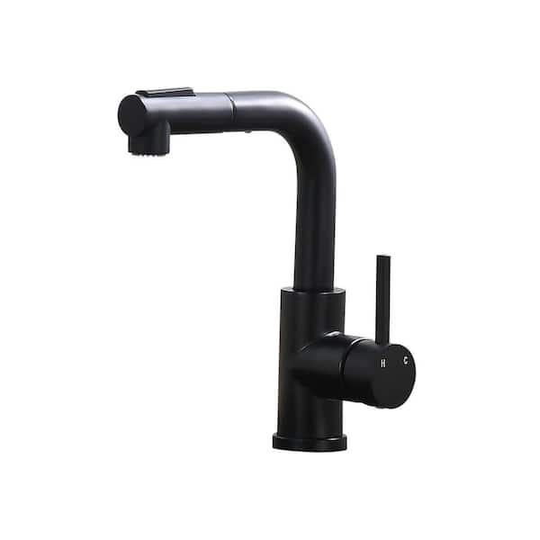 Single Handle Pull Out Sprayer Kitchen Faucet 304 Stainless Steel 1 Hole Kitchen Sink Taps with Sprayer in Matte Black