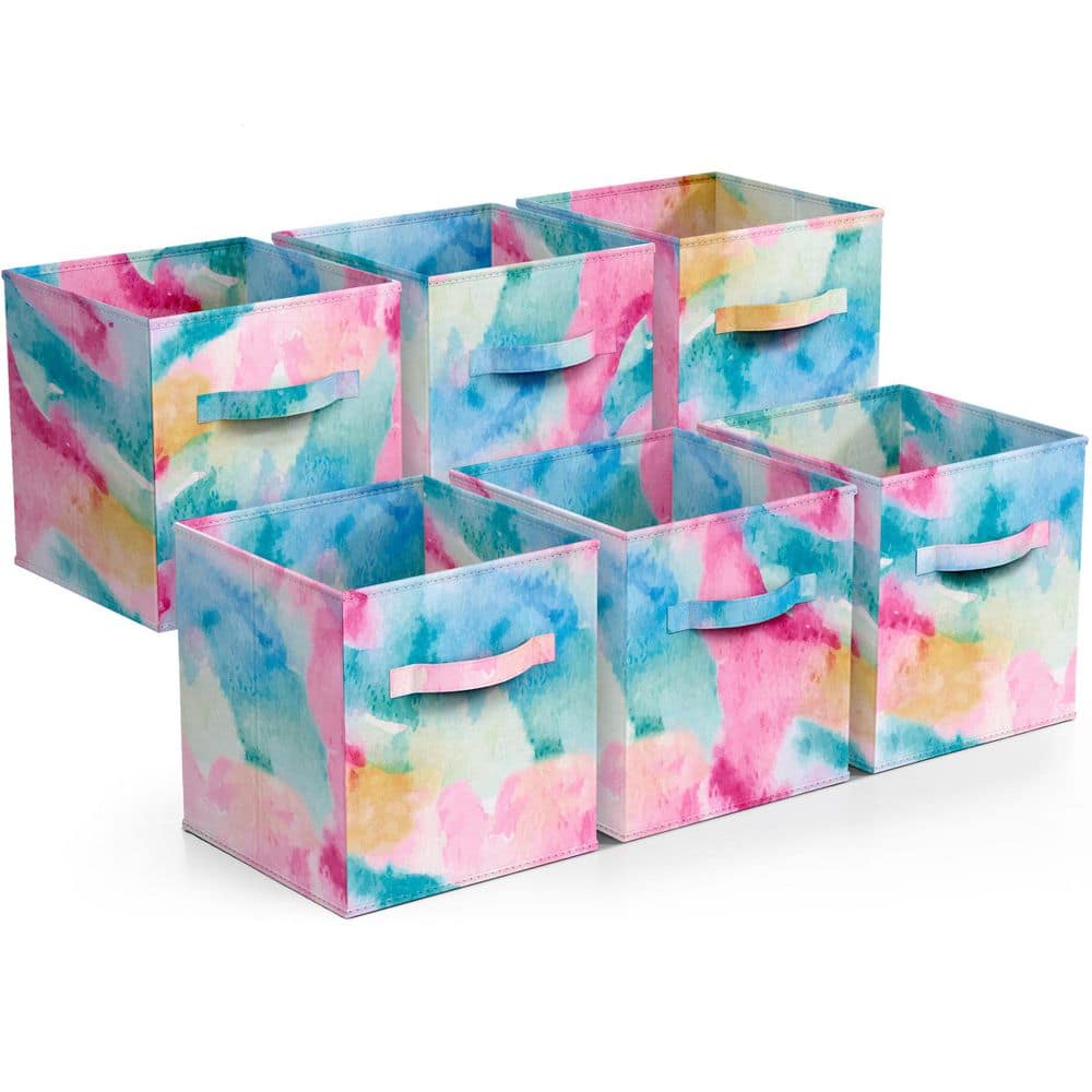 Foldable Storage Cubes with Handles, Multicolored 10.5 in x 11 in Fabric De