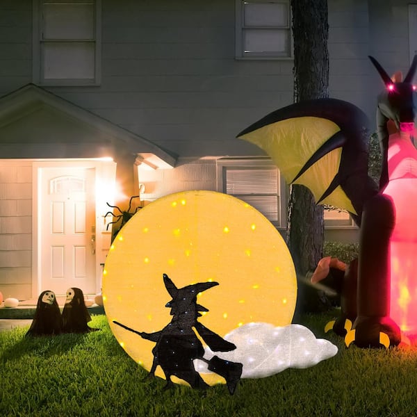 National Tree Company Halloween Moon and Flying Witch with LEDs ...