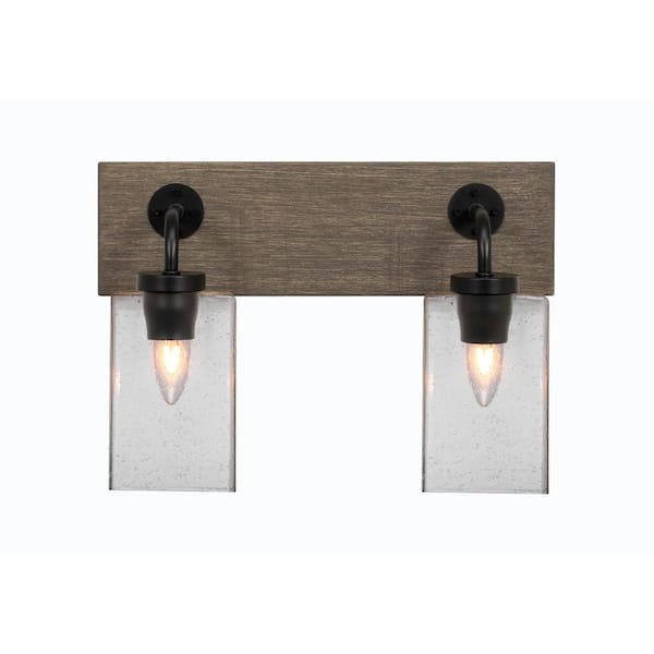 Unbranded Kirby 16 in. 2-Light Matte Black and Painted Distressed Wood-look Metal Vanity Light