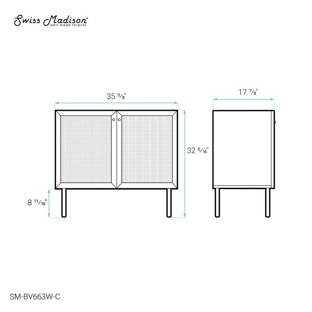 White Oak and Rattan Freestanding Bathroom Vanity Cabinet