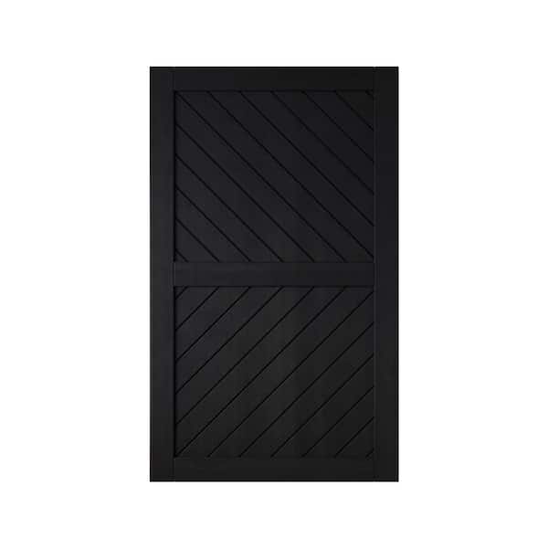 HOMACER XT4 48 in. x 80 in. C-Panel Solid Core Black Slanted Stripe Design Pine Wood Interior Sliding Barn Door Slab