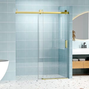 60 in. W x 76 in. H Frameless Single Sliding Shower Door in Gold with Tempered Clear Glass