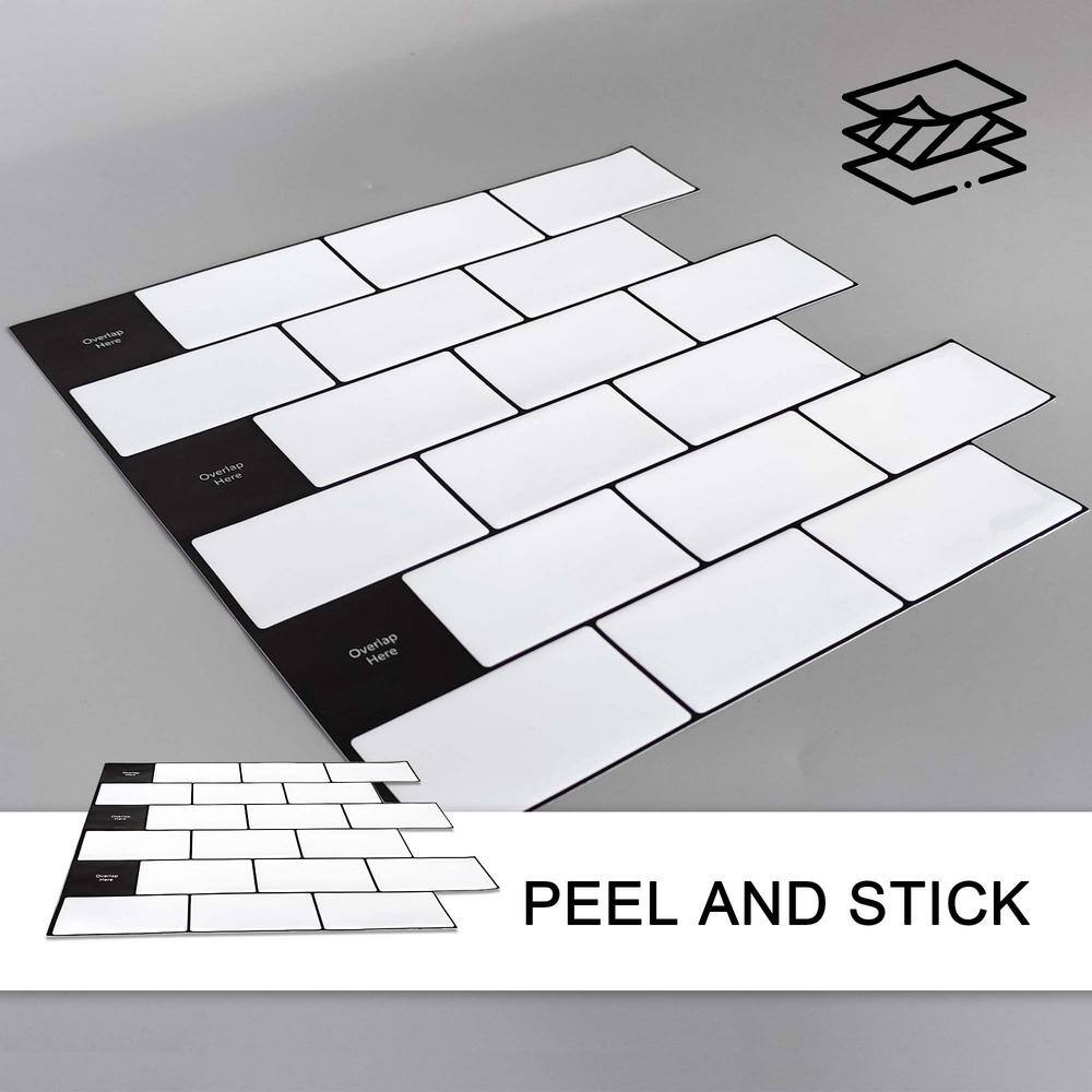 12" x 12" White Vinyl Peel and Stick Subway Tile