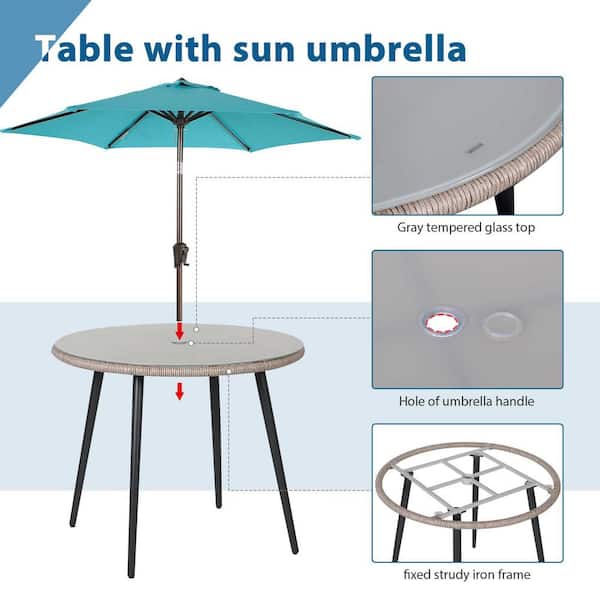 Freestyle 5-Piece Wicker Beige Outdoor Dining Chair Set with Dining Table, Light Grey Cushions HD-WK0809