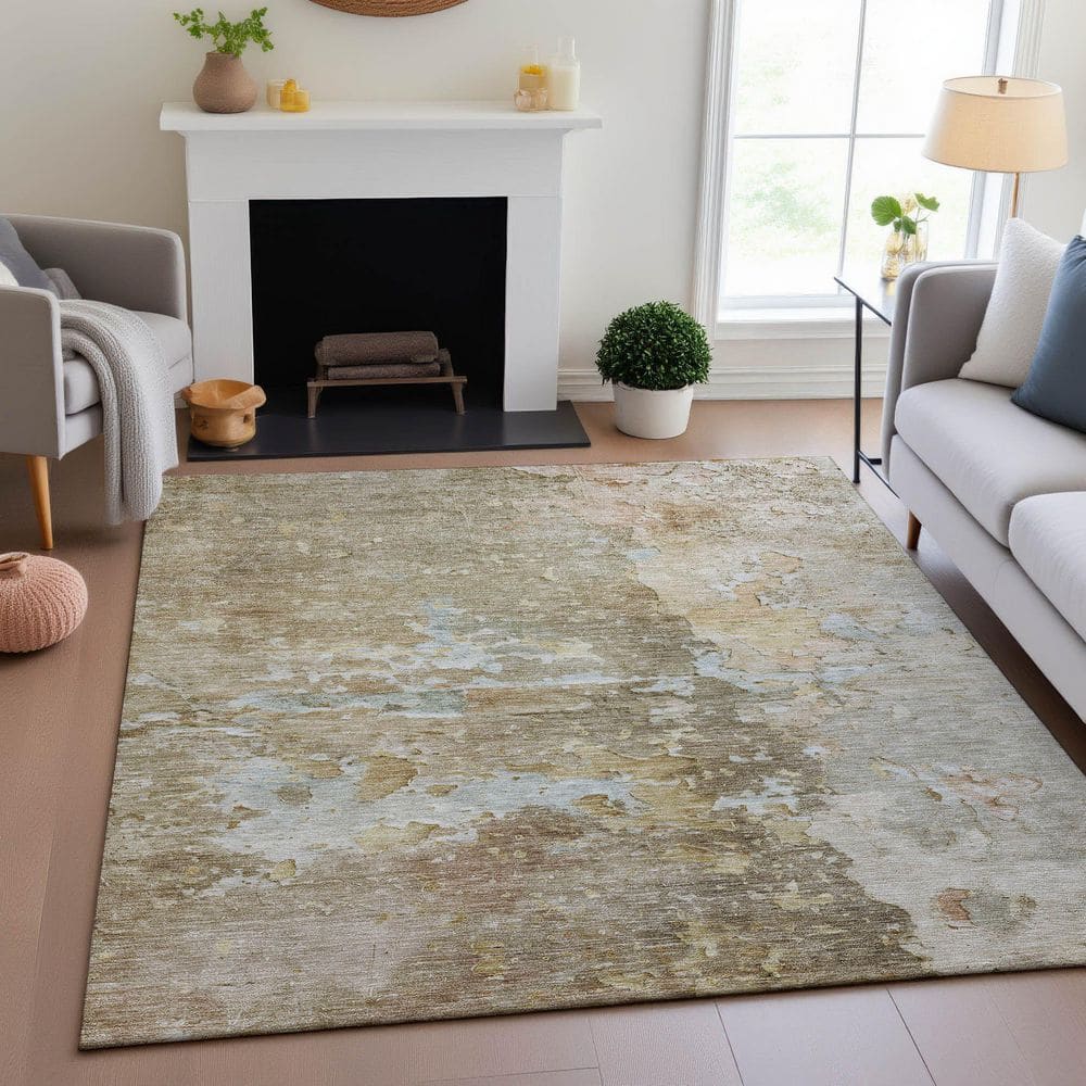 Mayfield Premium Machine Washable Abstract AMF1234 Khaki 3 ft. x 5 ft. Area Rug price history on PriceWatchPro