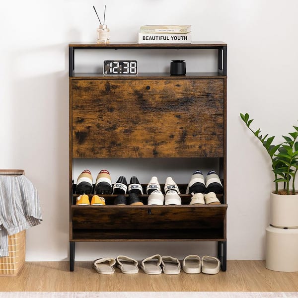 42 in. H x 31.5 in. W Rustic Brown Shoe Storage Cabinet with 2-Flip Drawers, 16-Pairs Shoe Cabinet for Entryway