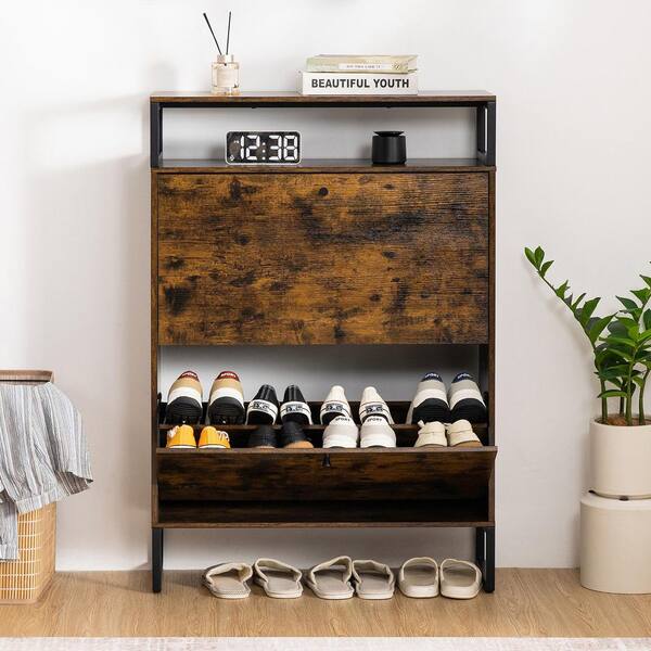Shoe Storage Cabinet With Flip Drawers - Diamond Pattern Panel Organizer For Entryway 30.24x9.45x43.23in