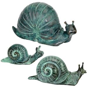 Small Medium and Large Bronze Snails Garden Statue Set (3-Piece)