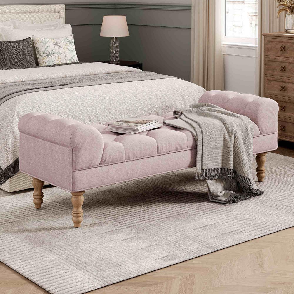Polibi 57.5 in. Pink Bedroom Bench with Rolled Arms SLW19-748406H - The ...