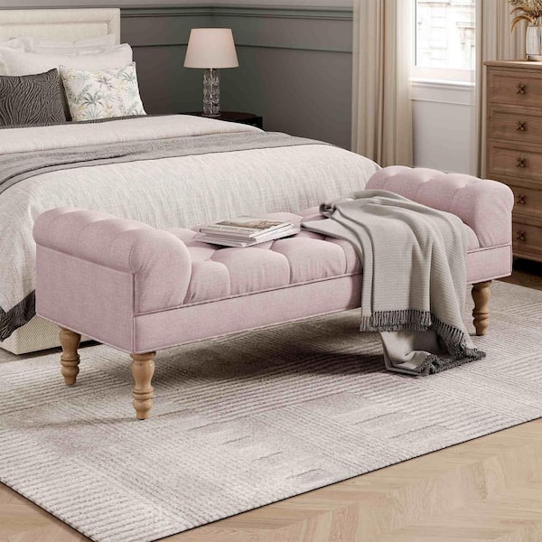 57.5 in. Pink Bedroom Bench with Rolled Arms
