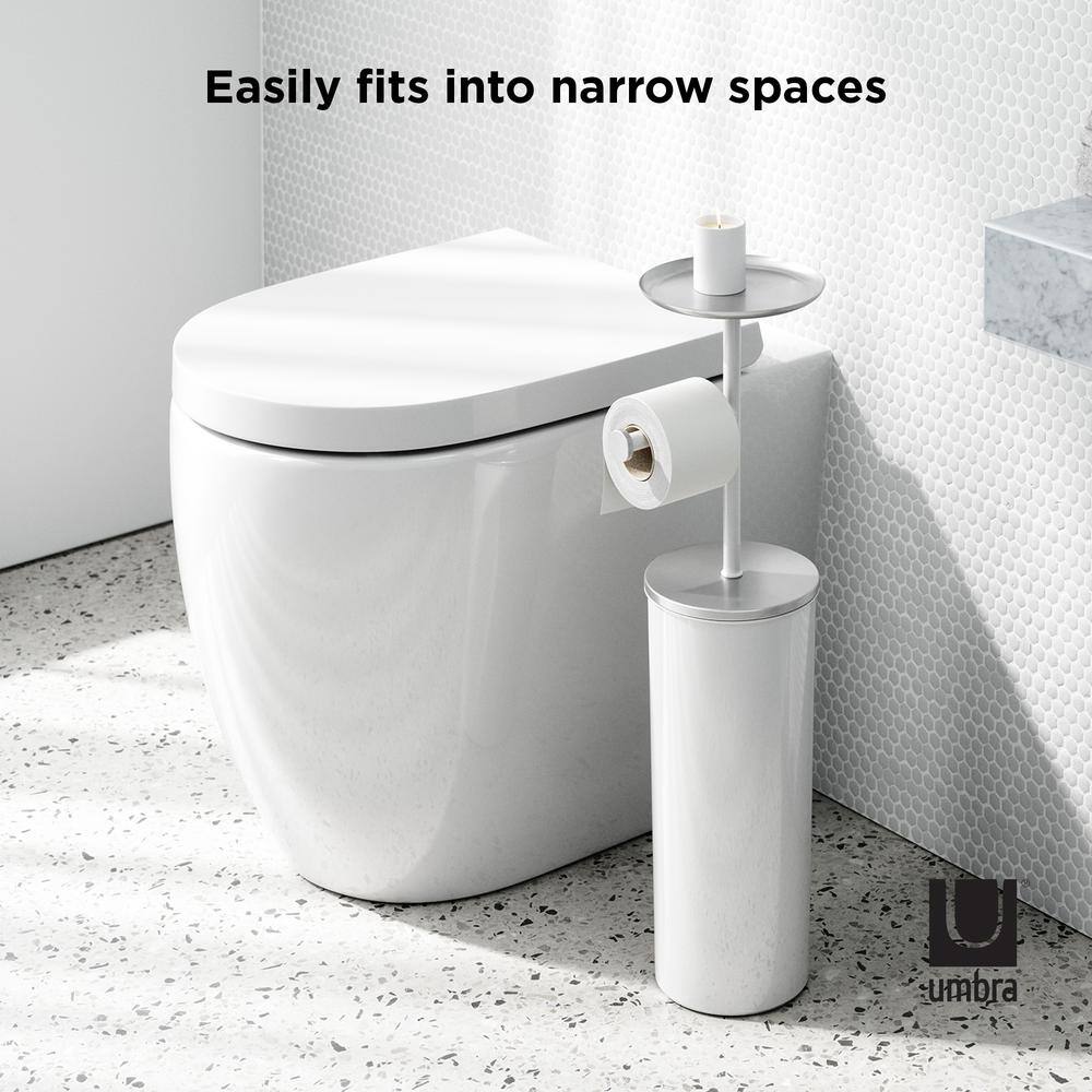 White Nickel Freestanding Toilet Paper Holder with Storage