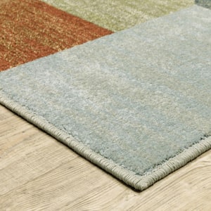Grey Teal Blue Rust Green and Ivory 3 ft. x 5 ft. Geometric Power Loom Stain Resistant Area Rug