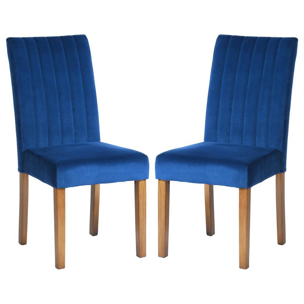 Homy Casa Fawn Blue Velvet Upholstered Rubber Wood Legs Dining Chairs