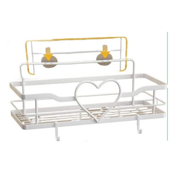 NVNOO 13 in. x 5 in. x 3 in. Sweet Heart Shower Shelves with 4 Removable Hooks for Bathroom Shower, Kitchen, White (2-Pack)
