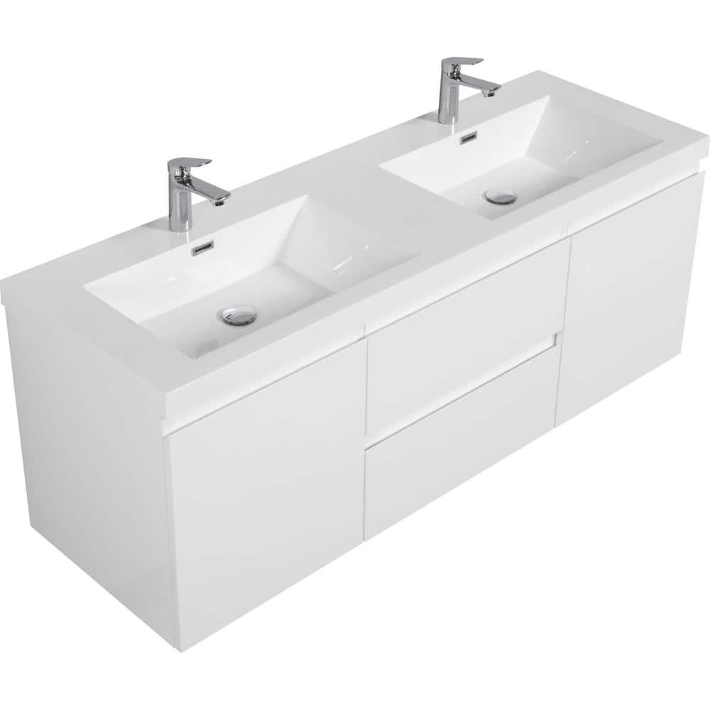 59 in. W x 19.75 in. D x 22.5 in. H Freestanding Bath Vanity in White with 