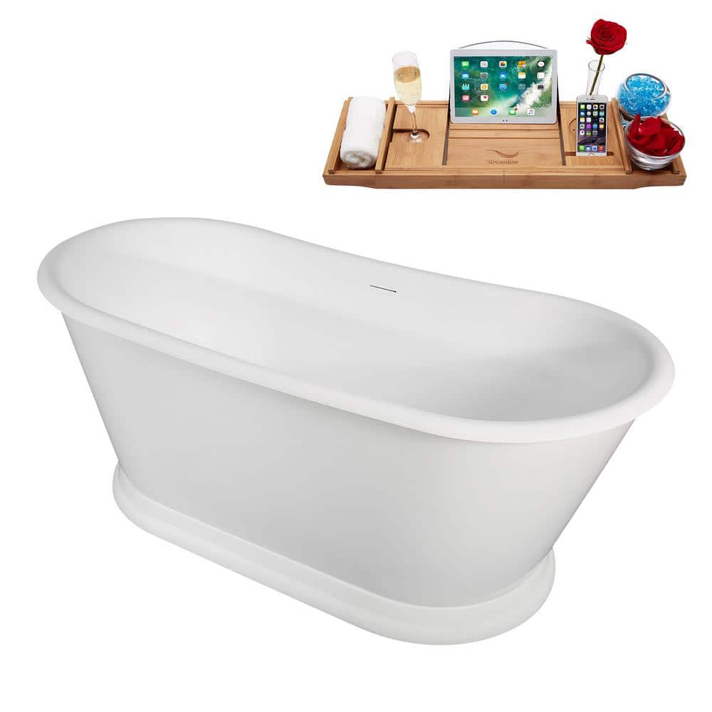 66.5" Glossy White Acrylic Freestanding Soaking Tub with Tray