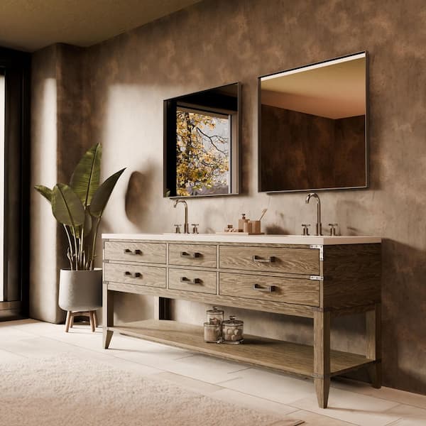 Irvington 80 in. W x 22 in. D Grey Oak Double Bath Vanity with White quartz Top