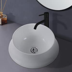 Modern White 14.17 in. L x 14.17 in. W x 5.51 in. H Ceramic Round Vessel Bathroom Sink