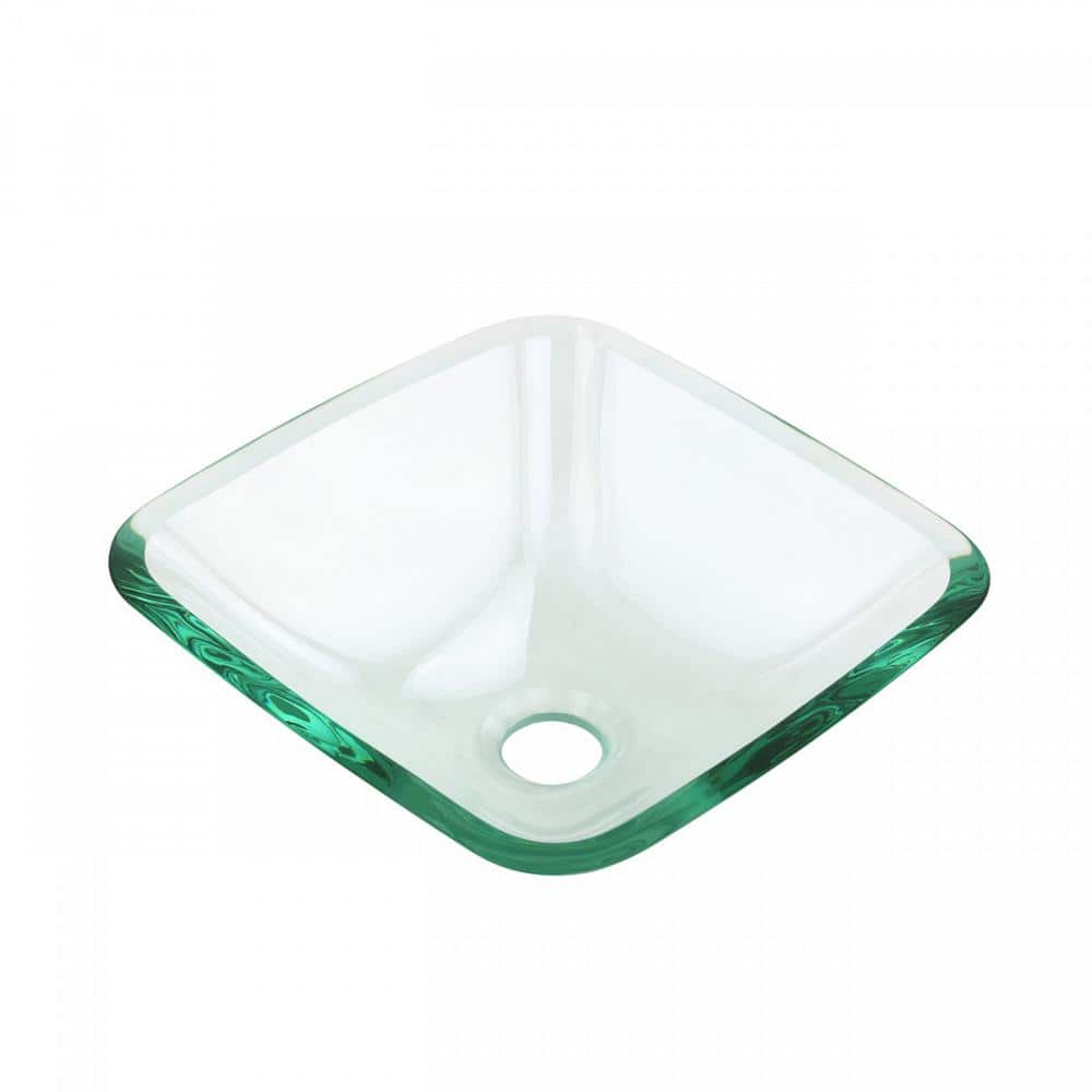 Clear Tempered Glass Square Vessel Sink with Drain