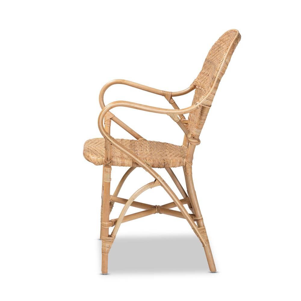 Low Brown Rattan and Cane Arm Chair