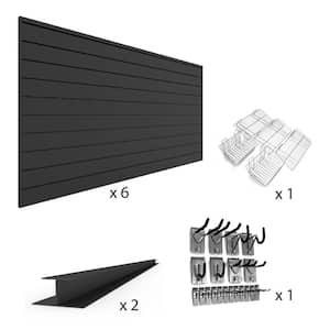 96 in. x 48 in. (192 sq. ft.) PVC Slat Wall Panel Set Charcoal Upgrade Bundle (6-Panel Pack)