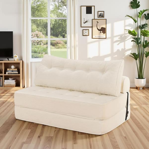 Hommpa 51.18 in. Folding White Corduroy Full Size Folding Sofa Bed