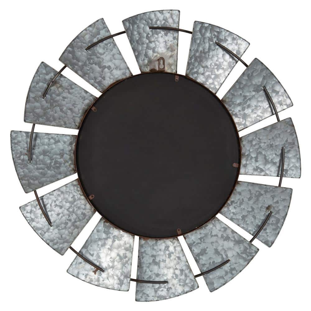 32" Round Silver and Brown Metal Windmill Wall Mirror