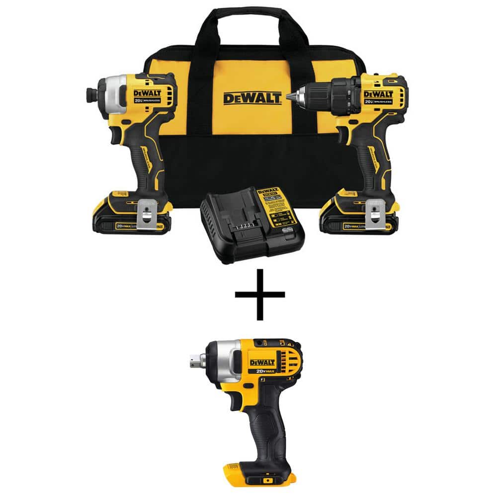 DEWALT ATOMIC 20V MAX Cordless Brushless Compact Drill/Impact Tool Combo  Kit, 20V Impact Wrench, and (2) 1.3Ah Batteries DCK278C2WDCF880 The Home  Depot