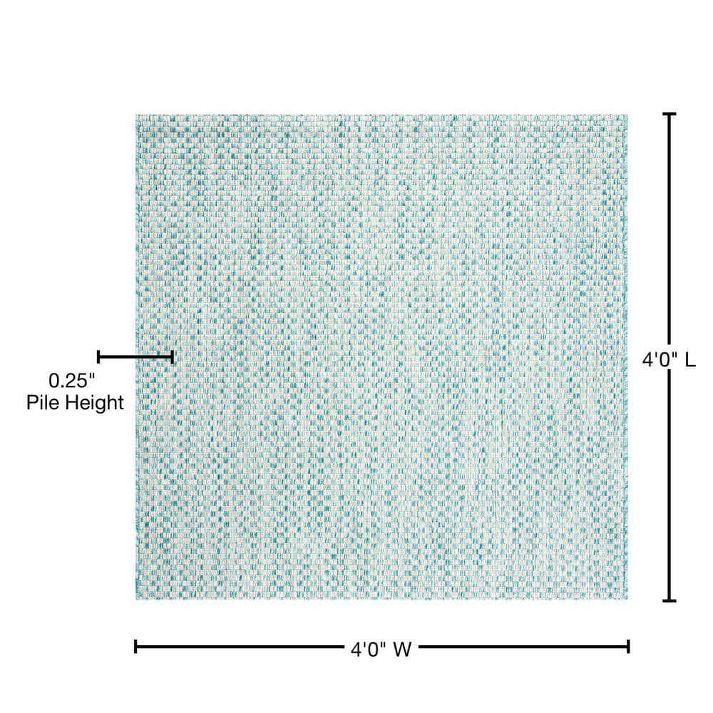 Light Blue and Grey Square Synthetic Indoor/Outdoor Rug