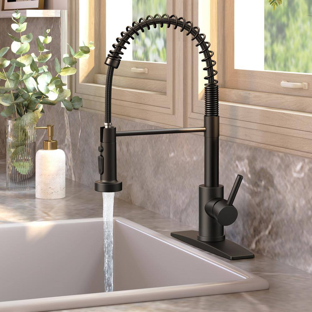 Matte Black Stainless Steel Pull Down Kitchen Faucet with Deck Plate