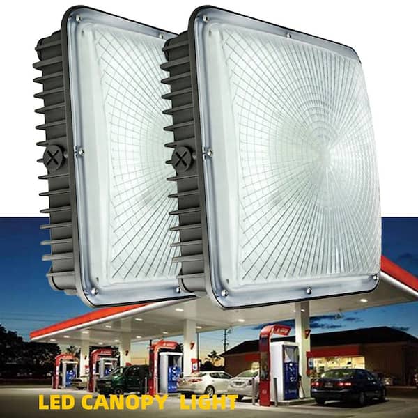 8400LM 350-Watt Integrated LED Bronze IP65 Commercial Grade Security Outdoor Flush Mount Ceiling Canopy Light 5000K 2PCS