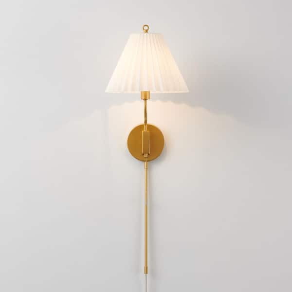 1 Light Gold Plug-in or Hardwired Wall Sconce with Opal Glass Shade