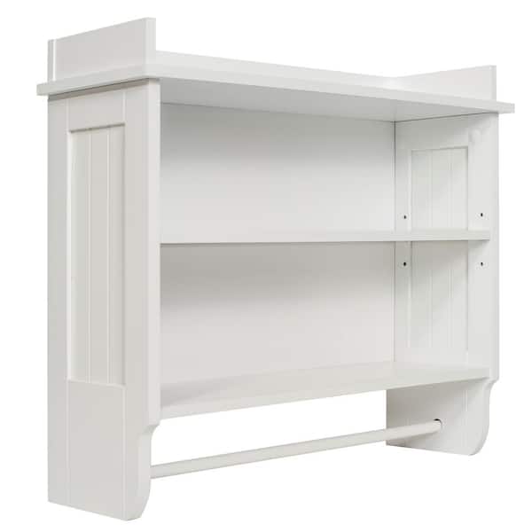 W Wall Shelf With Towel Bar, White Country Shelves