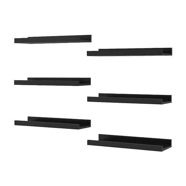 15.6 in. W x 5.1 in. D x 1.8 in. H Black Floating Shelves Set of 6 with Lip for Wall Decor, Modern Picture Ledge