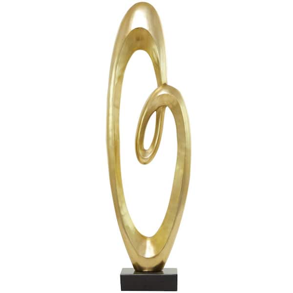 Litton Lane 5 in. x 52 in. Gold Aluminum Swirl Abstract Sculpture with Black Base