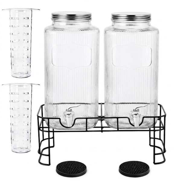 2-Pack 2-Gallon Glass Beverage Dispenser with Stand Spigot Coasters and Filter Leakproof for Parties