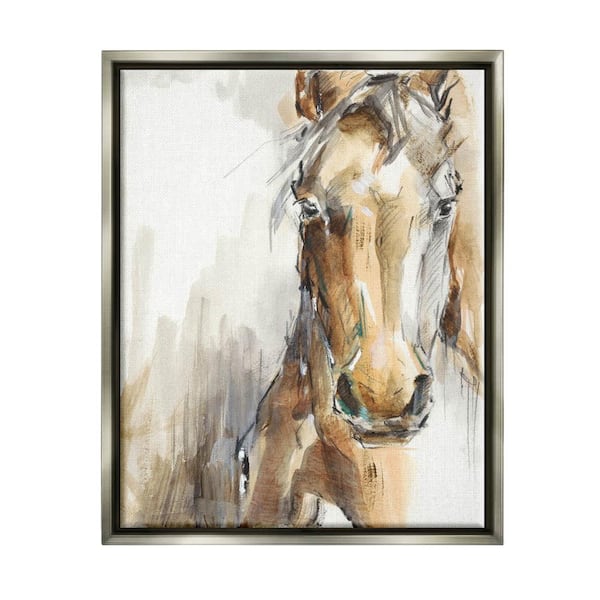 The Stupell Home Decor Collection Horse Portrait Orange Animal Watercolor Painting by Ethan Harper Floater Frame Animal Wall Art Print 21 in. x 17 in.