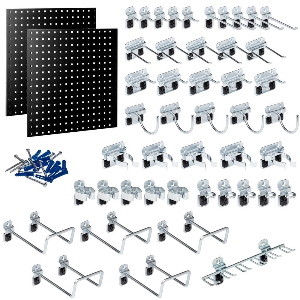 Triton Products 24 in. H x 24 in. W Pegboards with 46 pc LocHook Assortment in Black 2-Pack