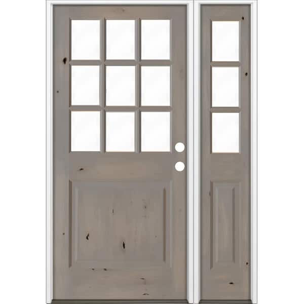 Krosswood Doors 50 in. x 80 in. Knotty Alder 2 Panel Left-Hand/Inswing Clear Glass Grey Stain Wood Prehung Front Door w/Right Sidelite