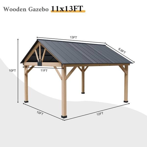 kuma　伊勢しめ縄 12x16 Gazebo with Metal Roof | Hardtop Cedar Gazebo - SUNJOY