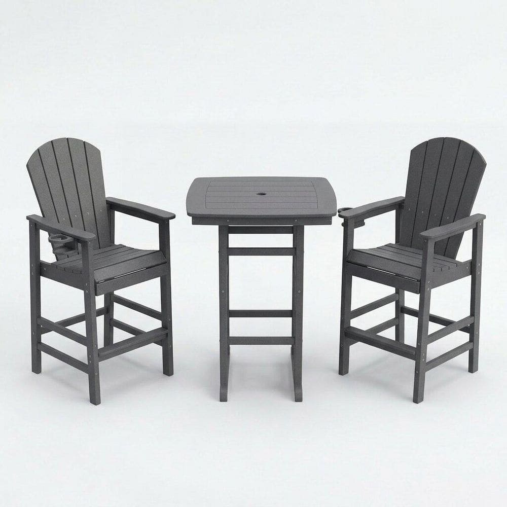 Disebar Gray 3-Piece HDPE Plastic Coastal Outdoor Bistro Set with Bar-Height Table and 2 Bar Chairs price history on PriceWatchPro