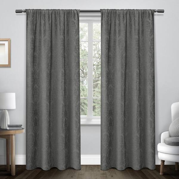 Unbranded Damask Soft Grey Chenille Heavyweight Jacquard Medallion Rod Pocket Top Window Curtain