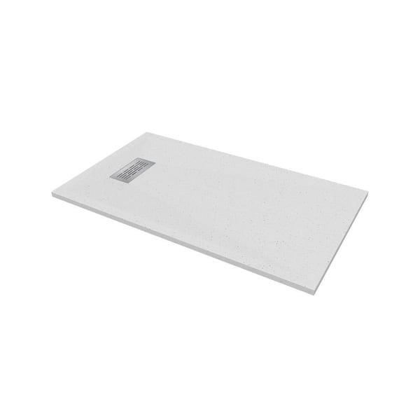CASTICO 55 in. L x 32 in. W x 1.125 in. H Solid Composite Stone Shower Pan Base with L/R Drain in White Frost Sand