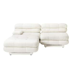 73 in. Square Arm Teddy Velvet L Shape Deep Seat Modular Sofa with Movable Ottoman in. Beige