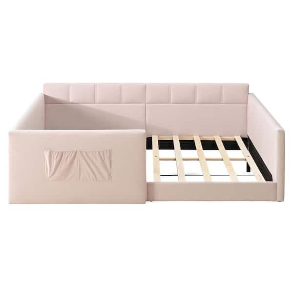 Harper & Bright Designs Pink Full Size Velvet Upholstered Daybed