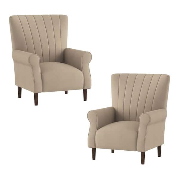 EVERGLADE HOME Carlson Brown Velvet Club Channel Tufted Back Accent Chair (Set of 2)