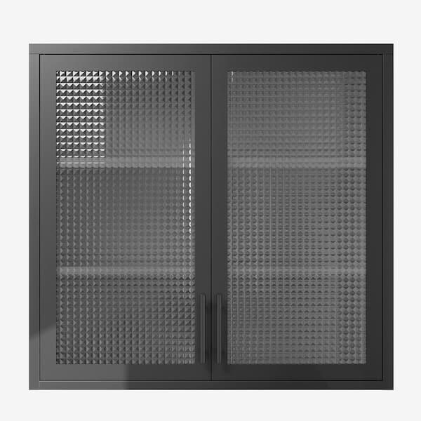 COWLOWN 31.5 in. W x 11.8 in. D x 30 in. H Bathroom Storage Wall Cabinet in Black with Hazy Glass Doors, 2 Adjustable Shelves